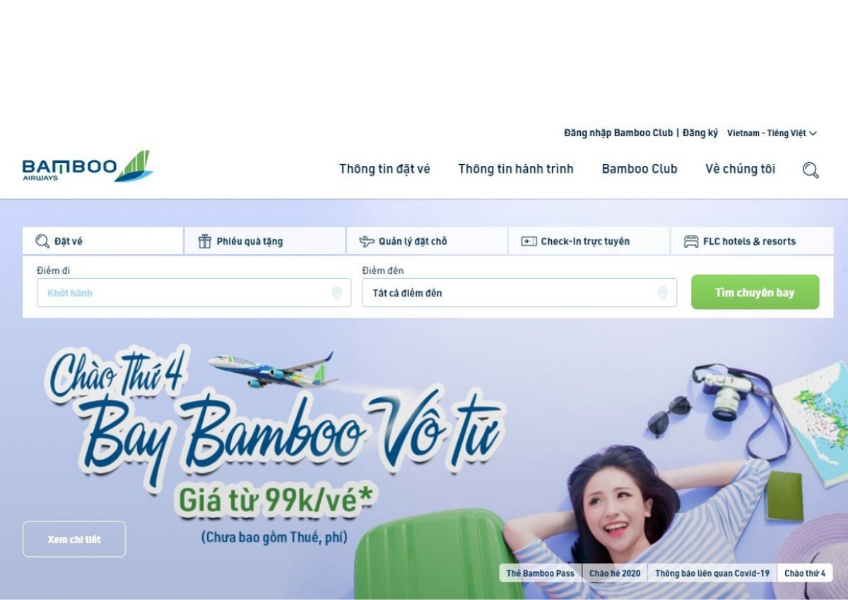 Ảnh Website bán vé máy bay của Bamboo Airway