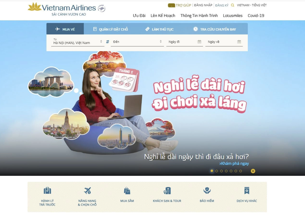 Ảnh Website bán vé máy bay của Vietnam Airlines